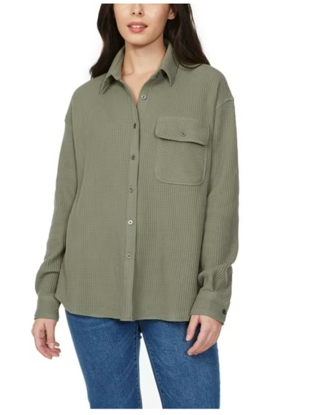 Buffalo David Bitton Waffle Knit Shacket Button Down Shirt Olive Green size XL